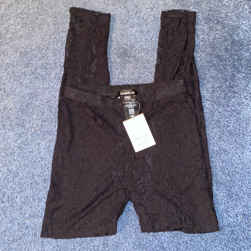 NWT bebe lace leggings sheer black P/S XS